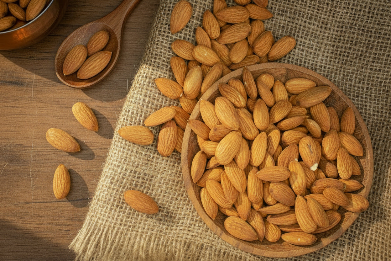 Fresh raw almonds with natural skin, rich in nutrients