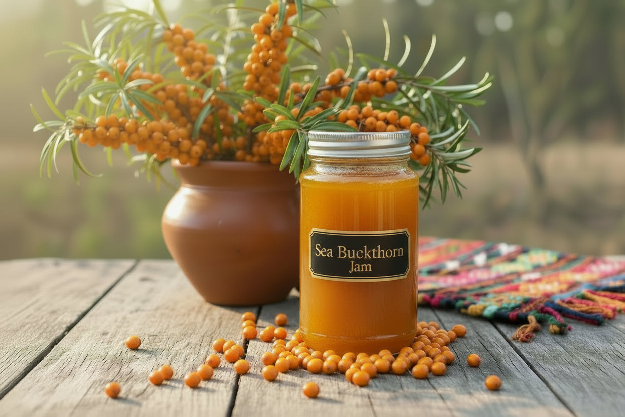 Pure Sea Buckthorn Oil bottle from Gilgit-Baltistan rich in Omega 3, 6, 7 and antioxidants for skin and wellness