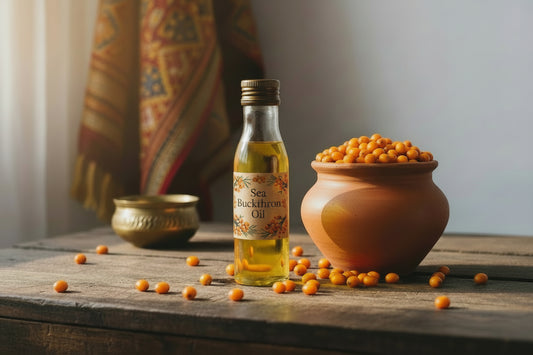 Pure Sea Buckthorn Oil bottle from Gilgit-Baltistan rich in Omega 3, 6, 7 and antioxidants for skin and wellness